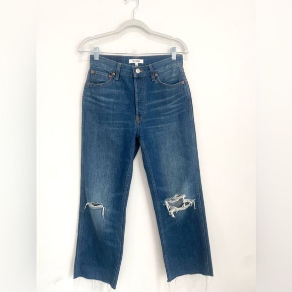 RE/DONE 90s High Rise Loose Jeans Destroyed Broken Blue - Picture 8 of 12